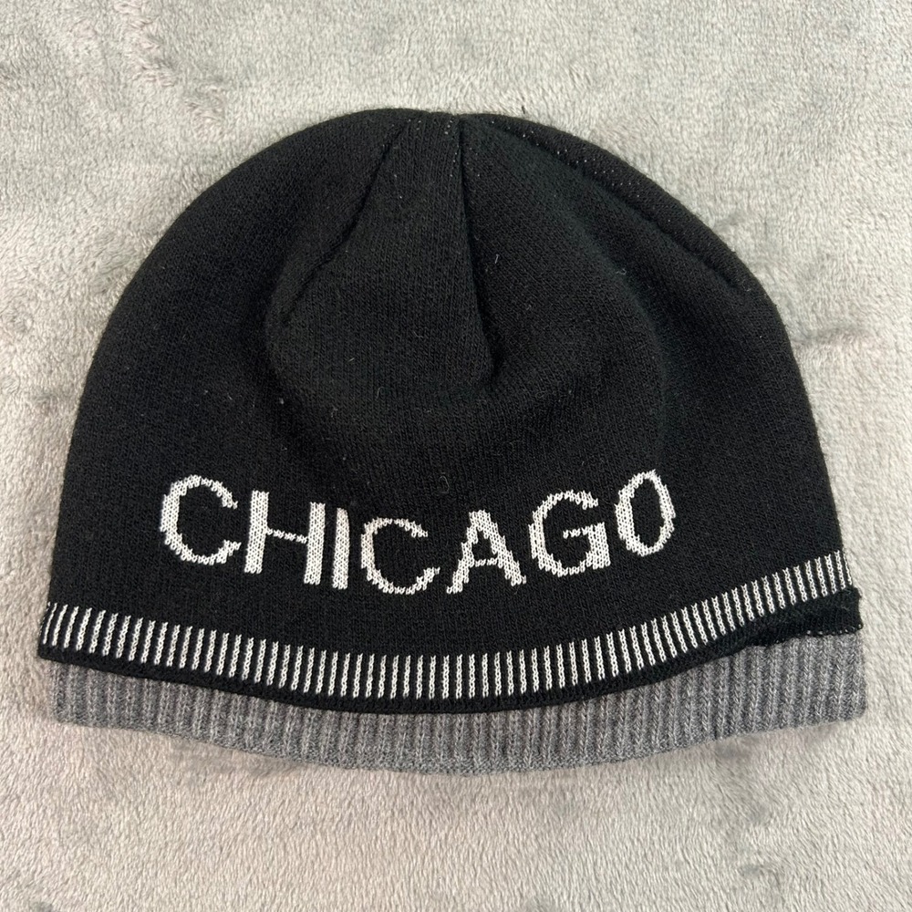 Chicago Souvenir Knit Beanie Hat Black Grey Winter Cap City Souvenir